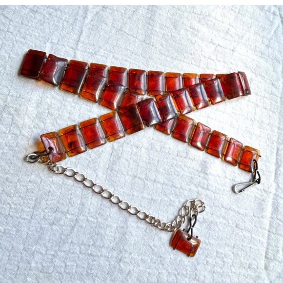 Vintage 70s Lucite Tortoise Chain Belt, Mod and Adjustable
